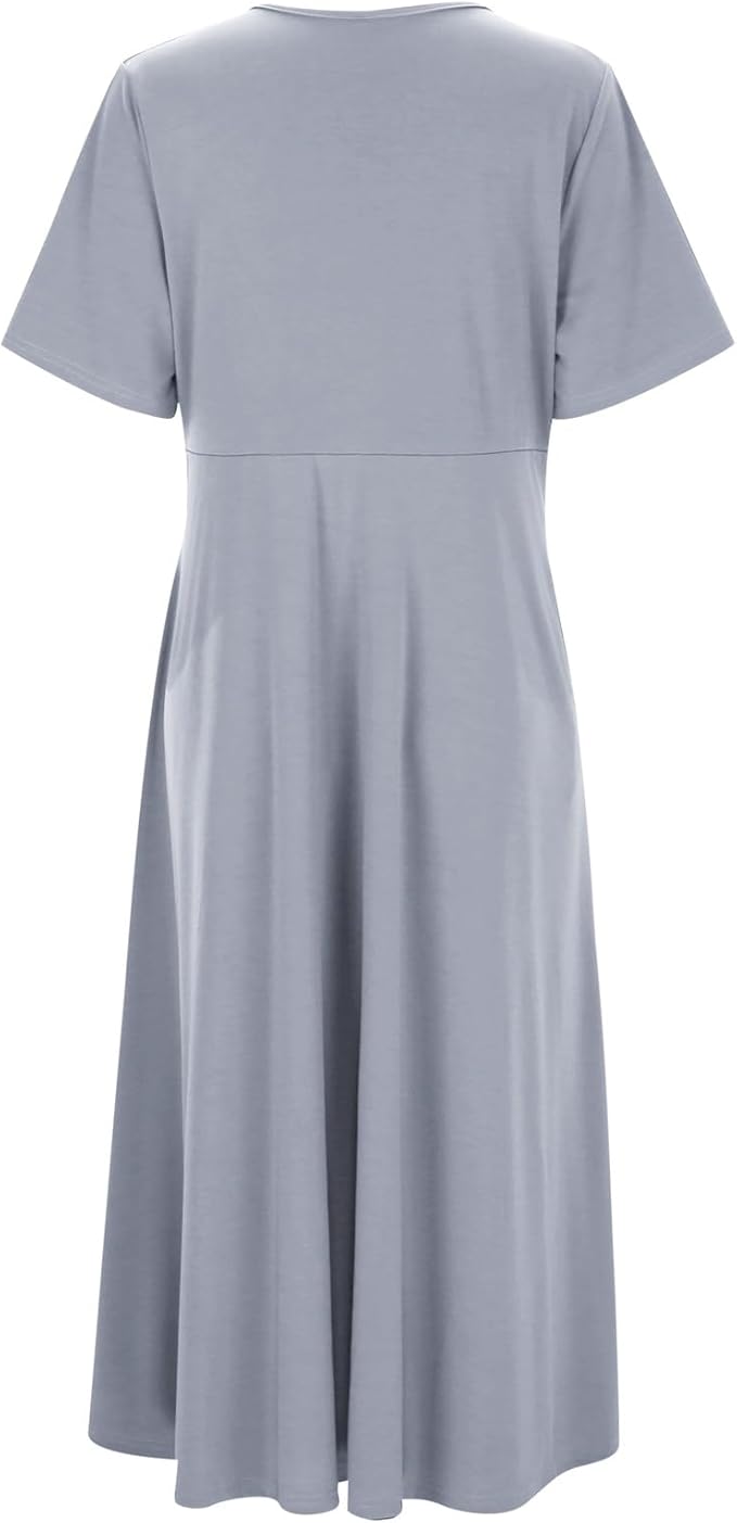 Damen Midikleid mit V-Ausschnitt und Taschen Jully