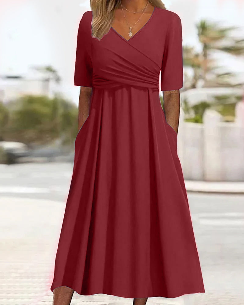 Damen Midikleid mit V-Ausschnitt und Taschen Jully