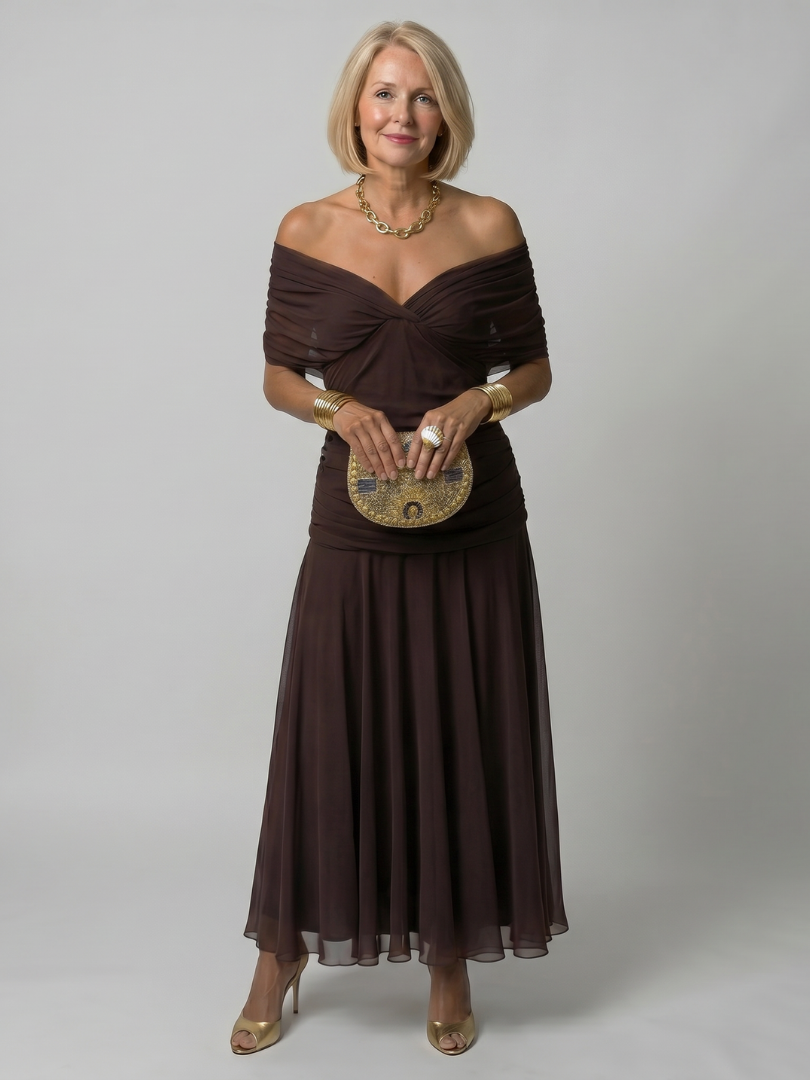 Damen Midikleid mit drapiertem Ausschnitt Jully