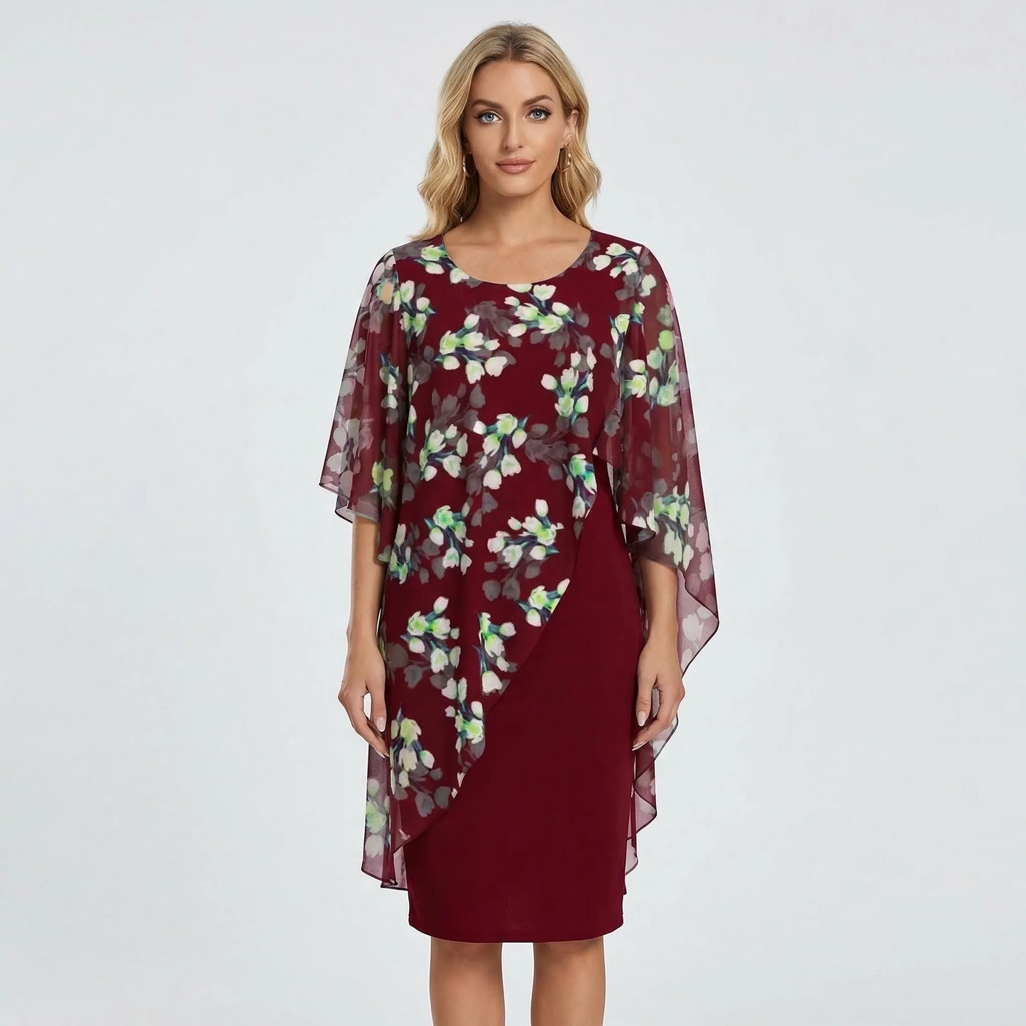 Damen Midikleid mit floralem Overlay in Marineblau Jully