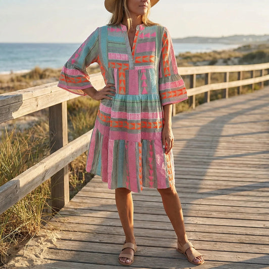Damen Midikleid mit geometrischem Muster in bunten Farben Jully