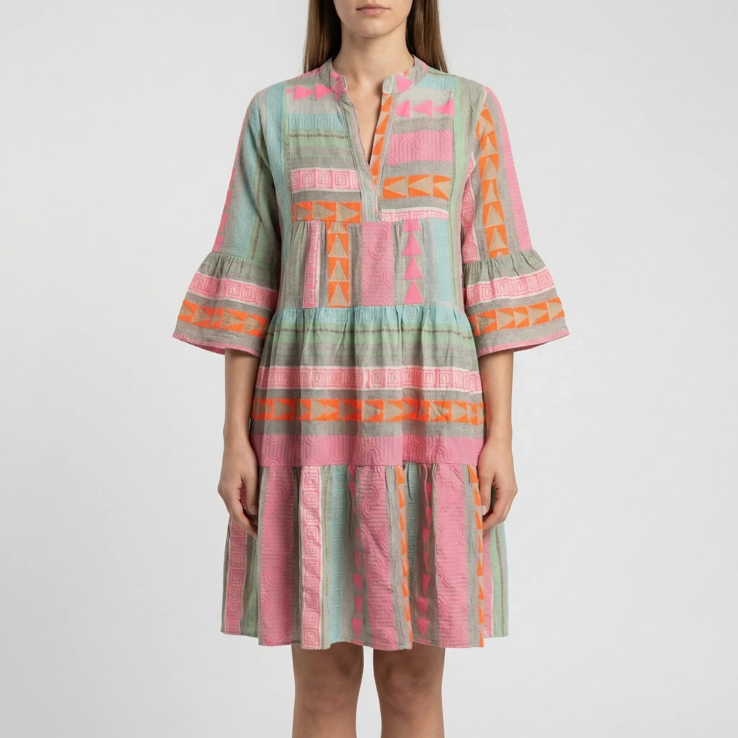 Damen Midikleid mit geometrischem Muster in bunten Farben Jully