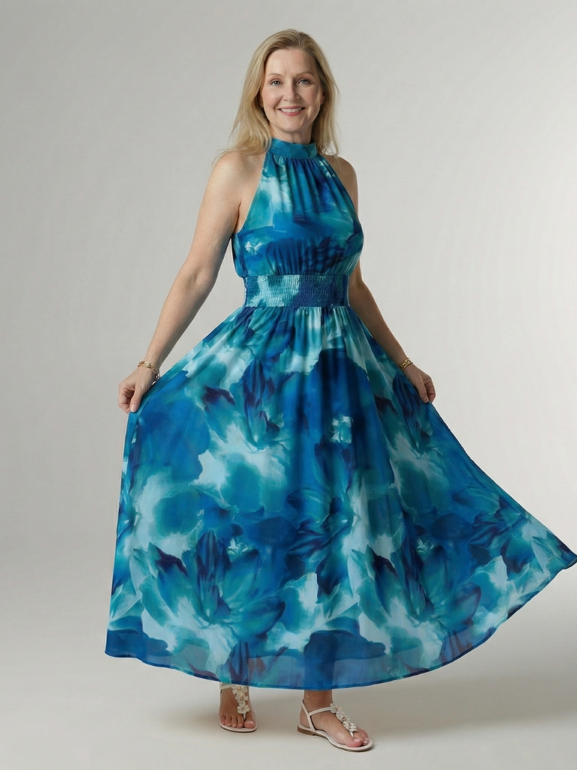 Damen Midikleid mit gerafftem Neckholder in Elegant Jully