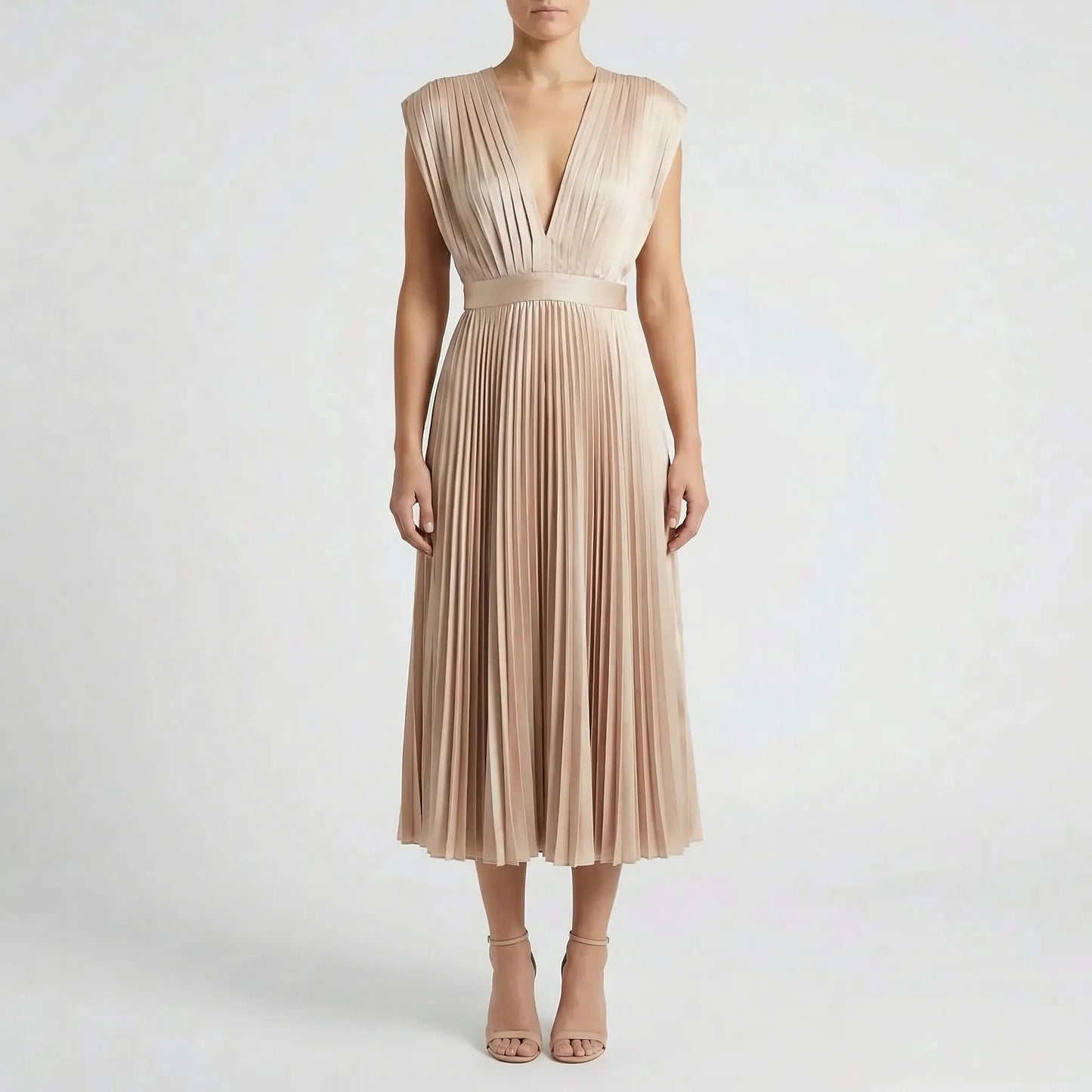 Damen Midikleid mit plissiertem Rock und V-Ausschnitt Jully