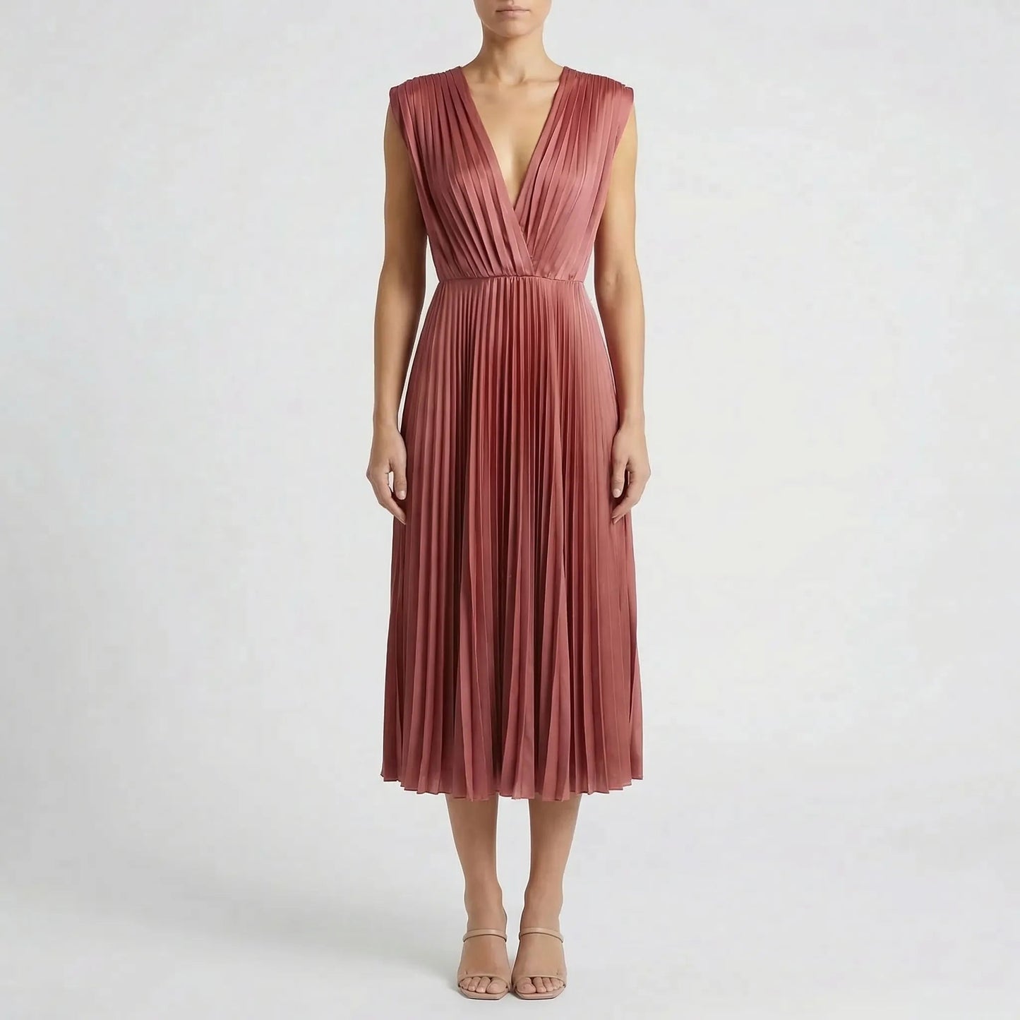 Damen Midikleid mit plissiertem Rock und V-Ausschnitt Jully