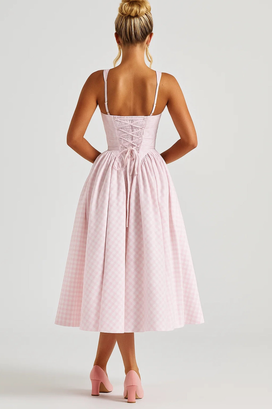 Damen Midikleid mit quadratischem Ausschnitt im Karomuster Jully