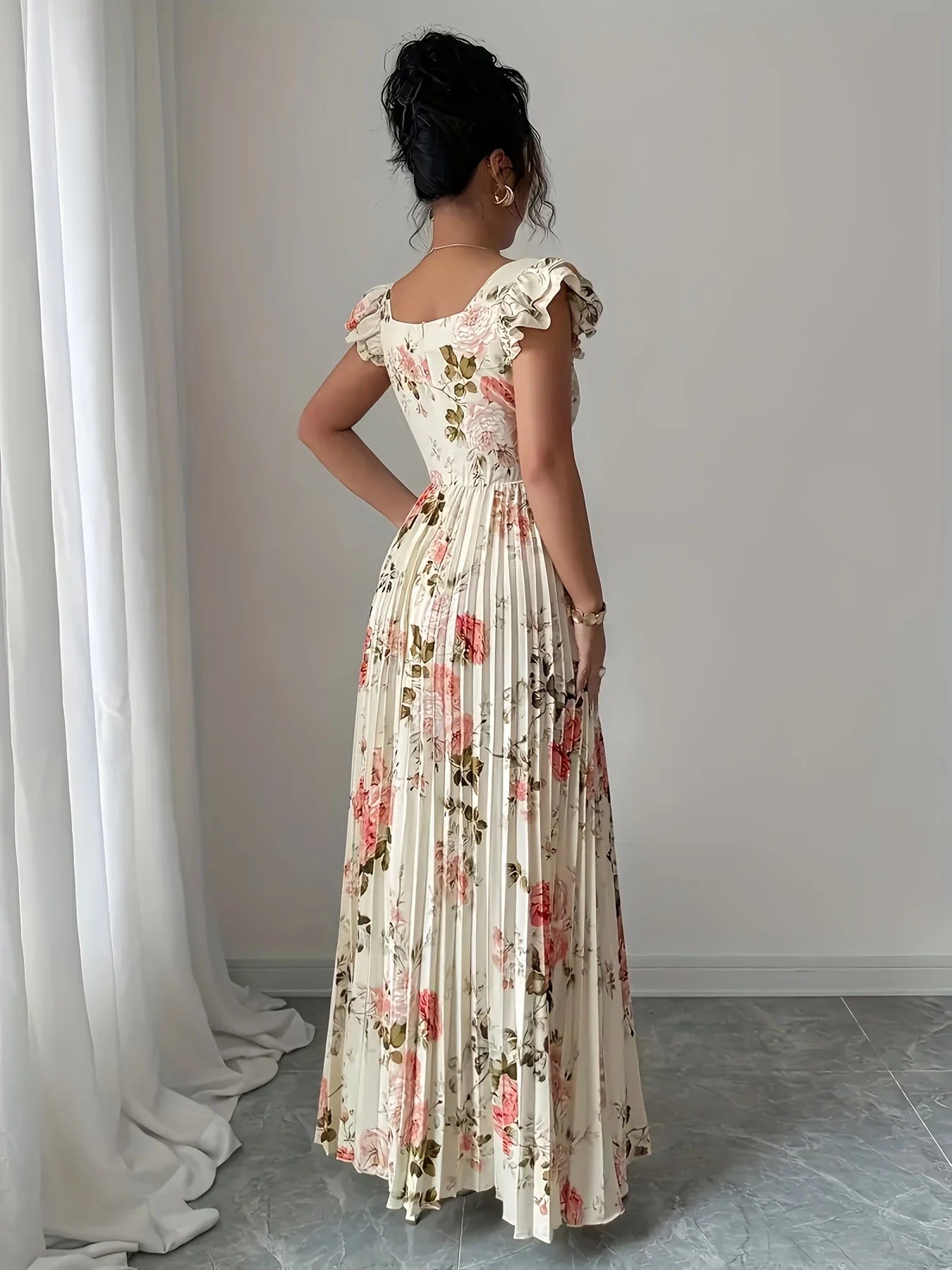 Damen Midikleid mit quadratischem Ausschnitt und Rüschen Jully