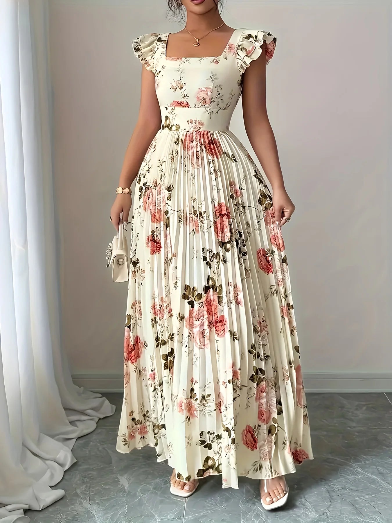 Damen Midikleid mit quadratischem Ausschnitt und Rüschen Jully