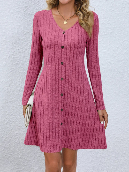 Damen Mini Kleid mit Rippenstrick und langen Ärmeln Jully