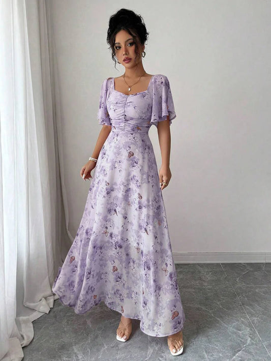 Damen Minikleid mit Schmetterlingsdruck und Fledermausärmeln Jully