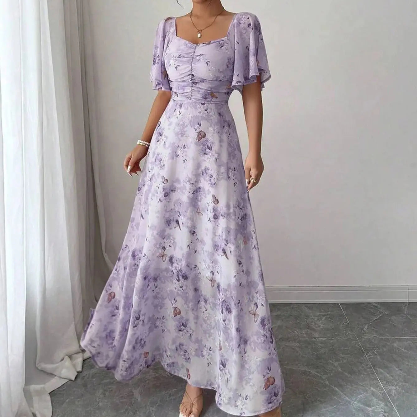 Damen Minikleid mit Schmetterlingsdruck und Fledermausärmeln Jully
