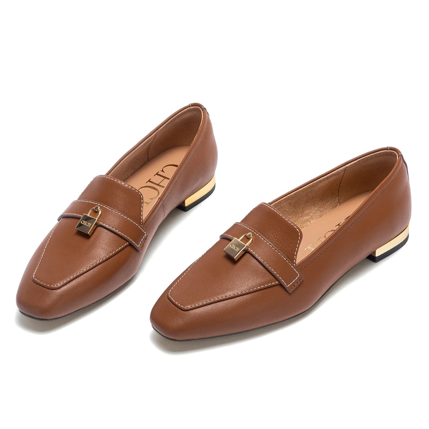 Damen Mokassins aus Leder mit goldenem Schlossdetail Jully