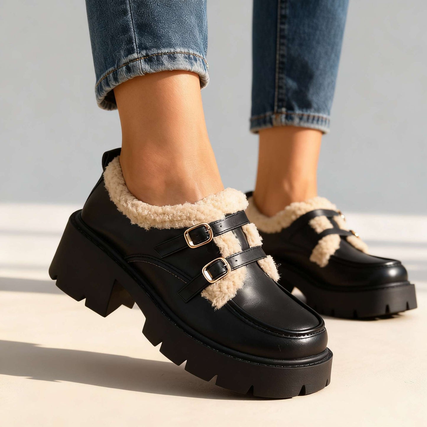 Damen Mokassins mit Sherpa-Futter und gepolsterter Innensohle Jully