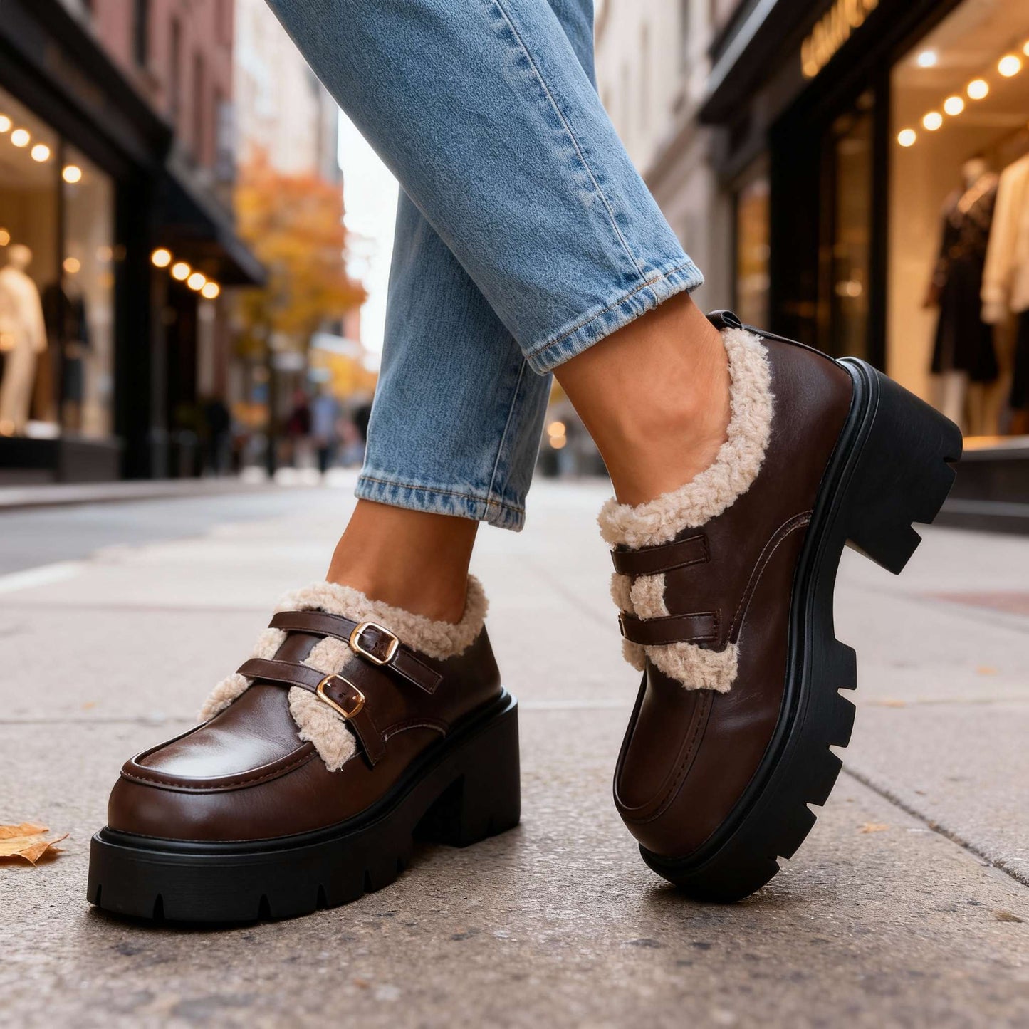 Damen Mokassins mit Sherpa-Futter und gepolsterter Innensohle Jully