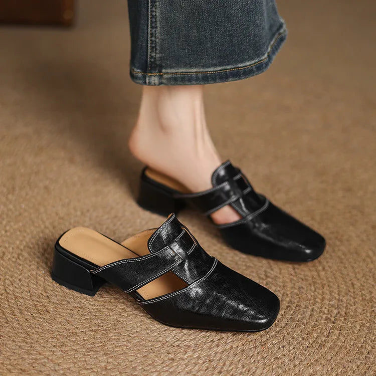 Damen Mules mit Cut-Outs aus echtem Leder Jully