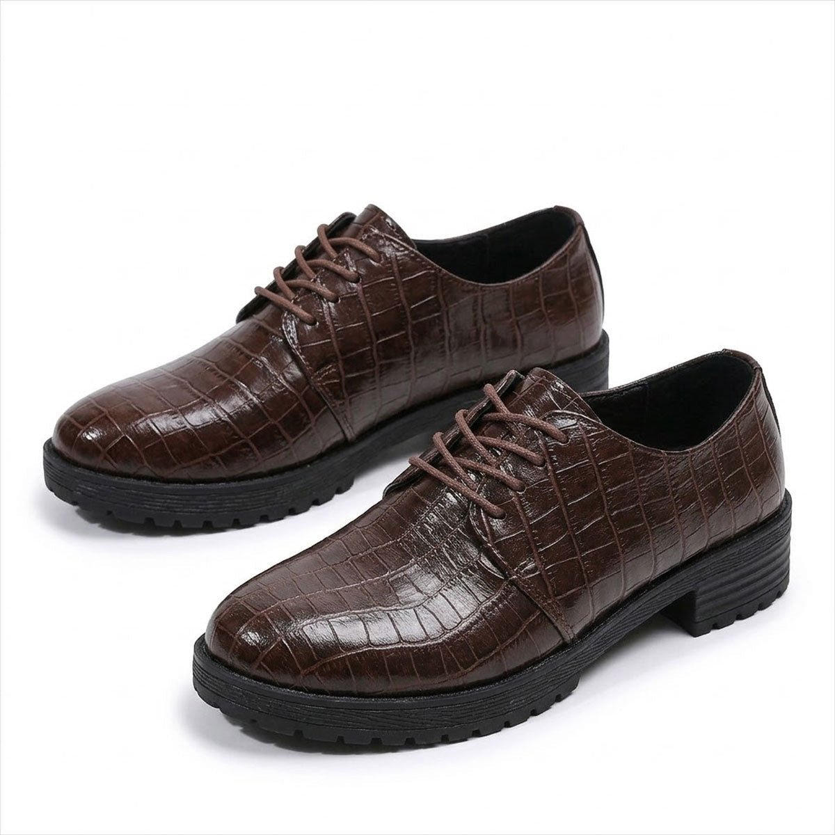 Damen Oxfordschuhe mit Kroko-Effekt und niedrigem Absatz Jully