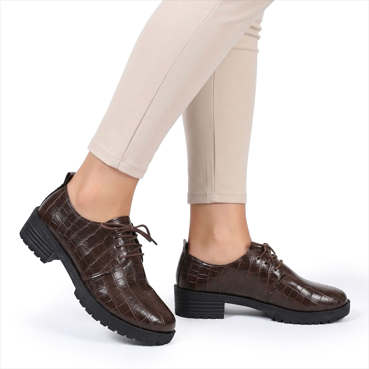 Damen Oxfordschuhe mit Kroko-Effekt und niedrigem Absatz Jully