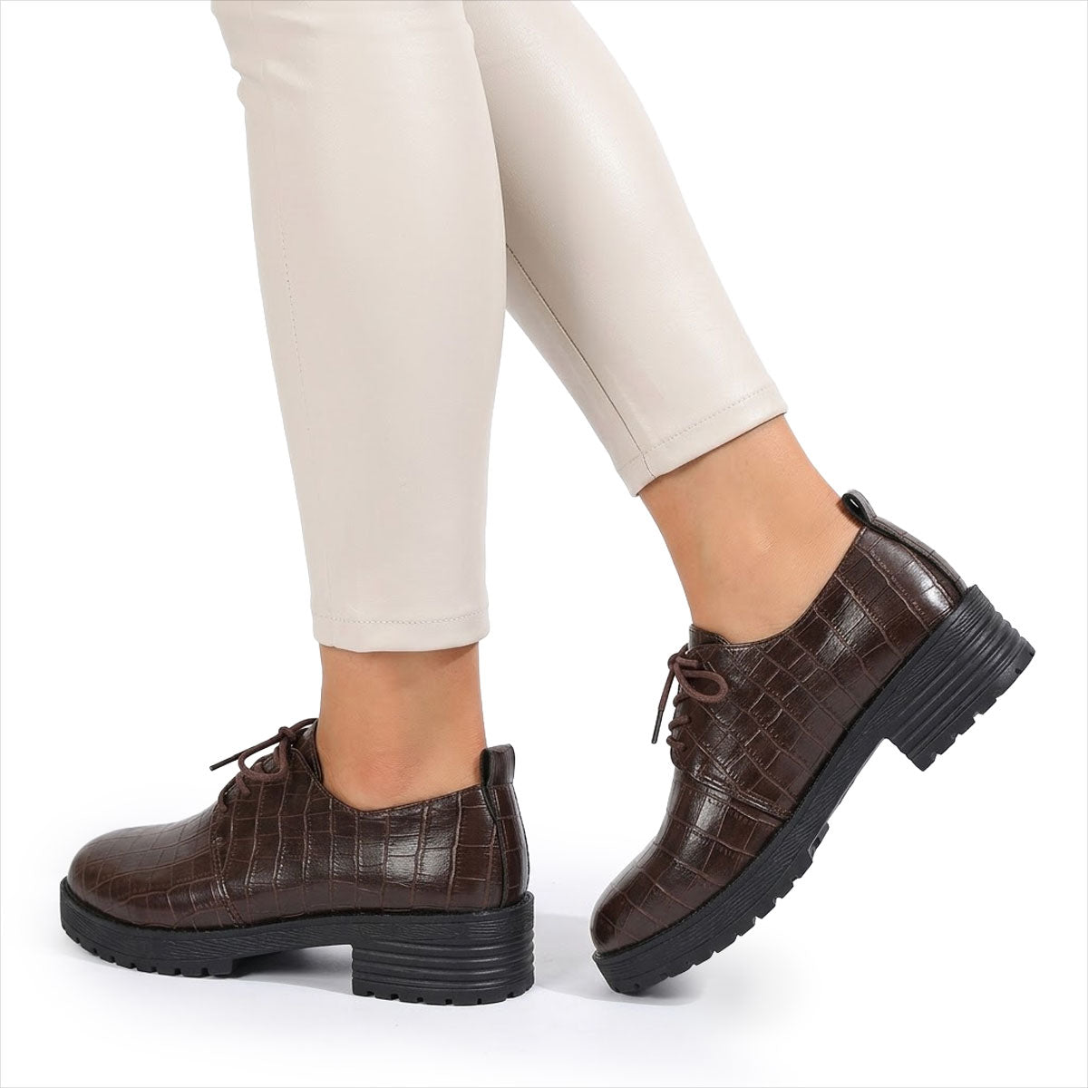 Damen Oxfordschuhe mit Kroko-Effekt und niedrigem Absatz Jully