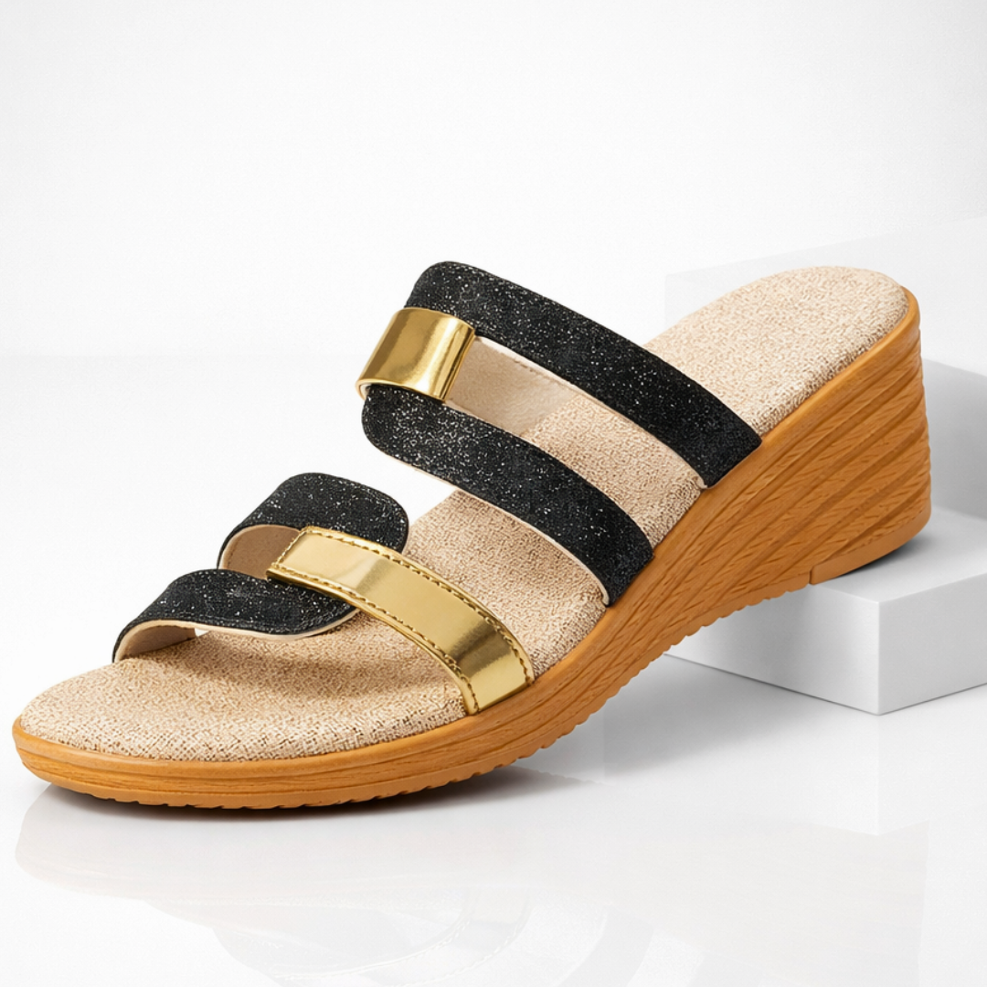 Damen Pantoletten mit glitzerndem Riemen Jully