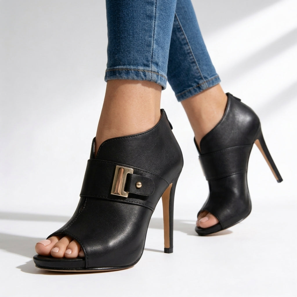 Damen Peep-Toe-Knöchelabsätze mit Goldschnallenriemen Jully