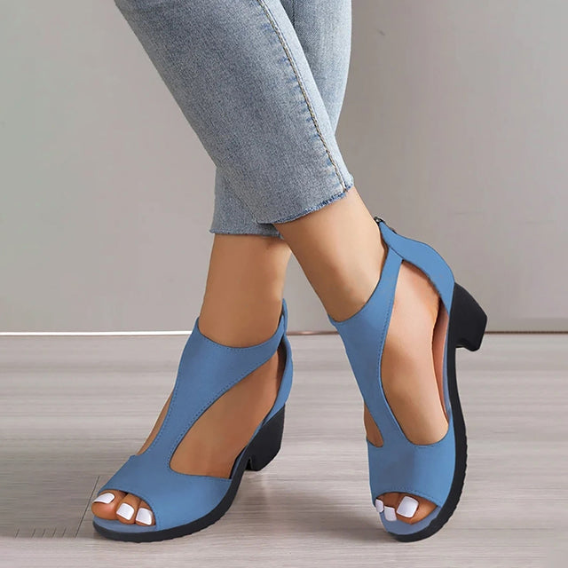 Damen Peeptoe-Sandalen aus Wildleder mit klobigem Absatz Jully