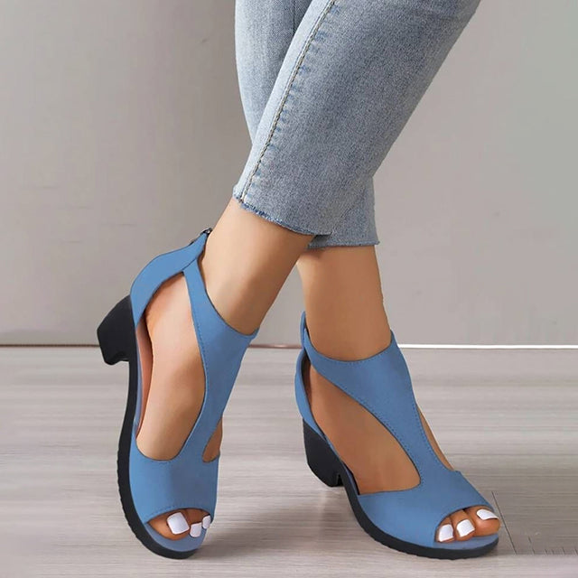 Damen Peeptoe-Sandalen aus Wildleder mit klobigem Absatz Jully