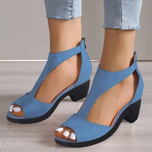 Damen Peeptoe-Sandalen aus Wildleder mit klobigem Absatz Jully