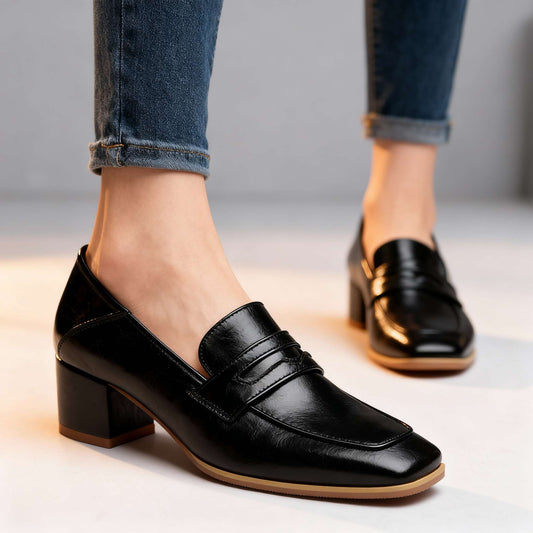 Damen Penny Loafer aus Glattleder mit Blockabsatz Jully