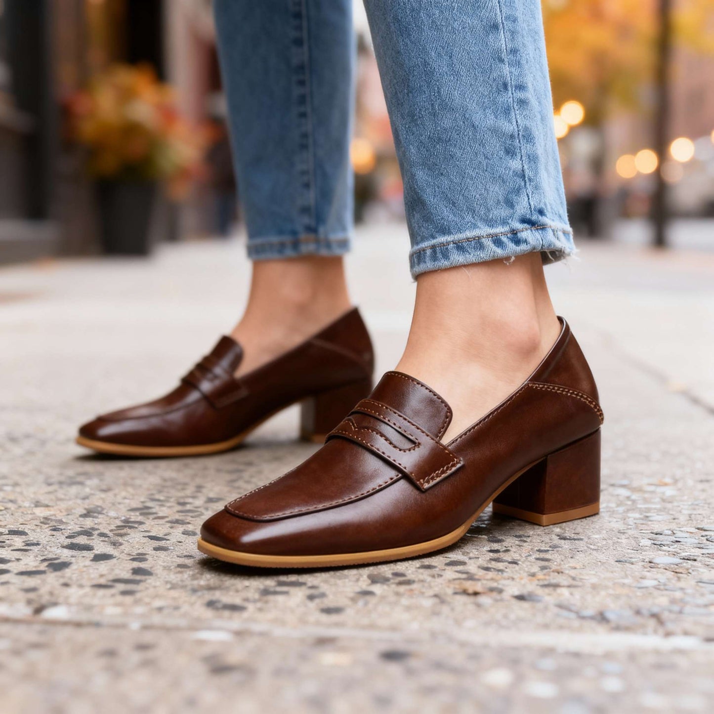 Damen Penny Loafer aus Glattleder mit Blockabsatz Jully