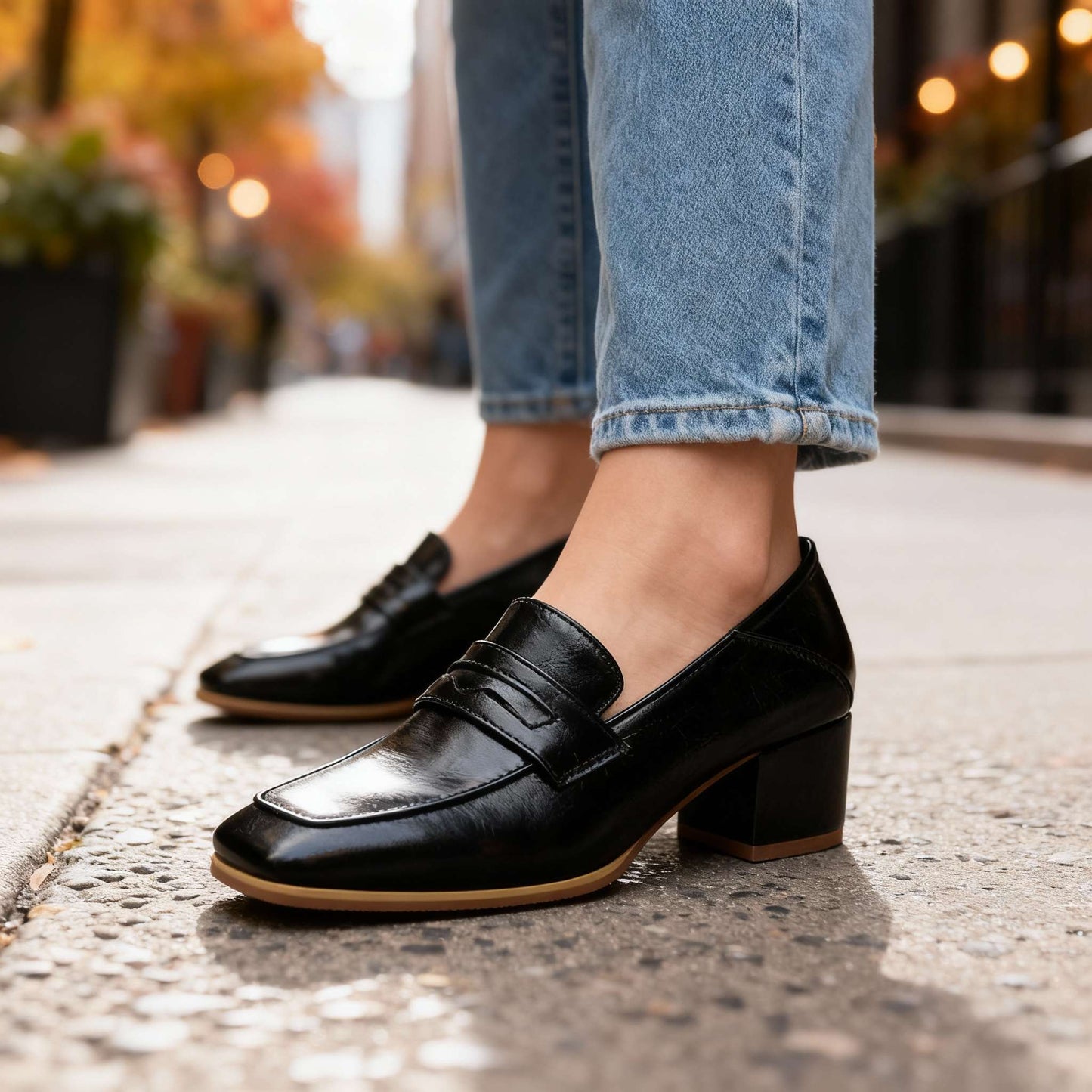 Damen Penny Loafer aus Glattleder mit Blockabsatz Jully