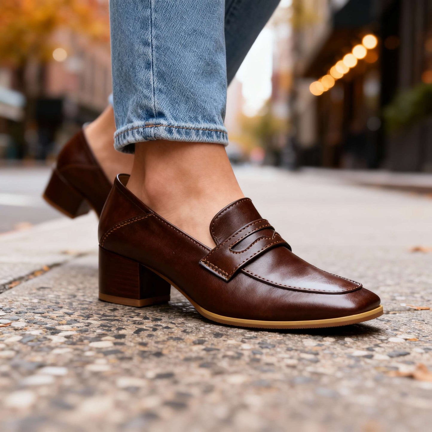 Damen Penny Loafer aus Glattleder mit Blockabsatz Jully
