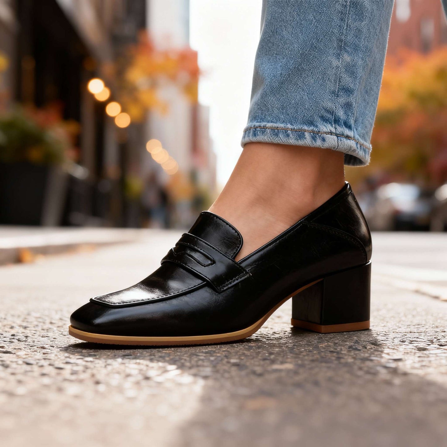 Damen Penny Loafer aus Glattleder mit Blockabsatz Jully