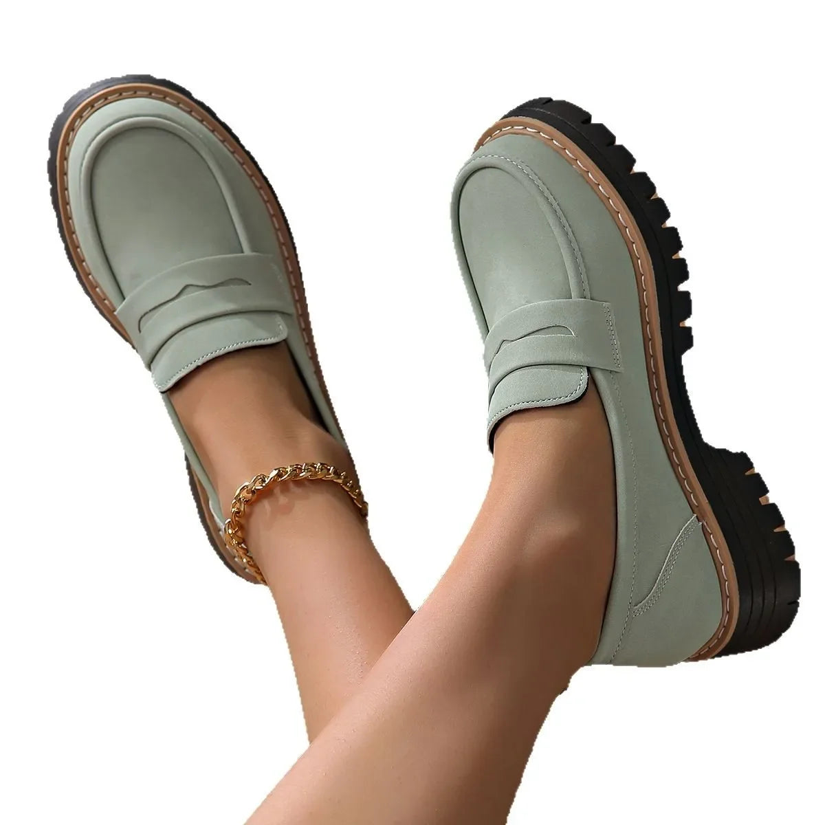 Damen Penny Loafer aus schwarzem Leder mit flachem Absatz Jully