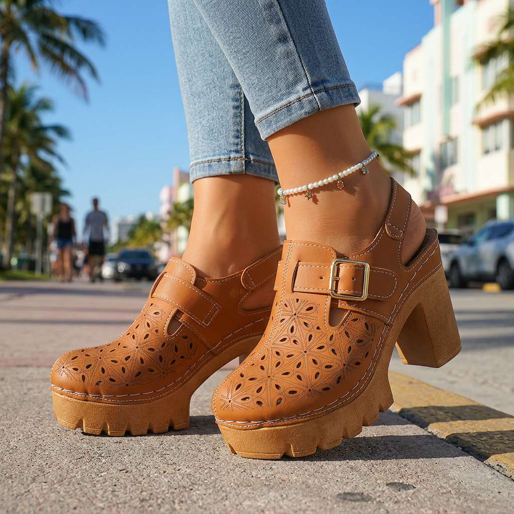 Damen Plateau-Clogs mit Verstellbarem Schnallenriemen Jully