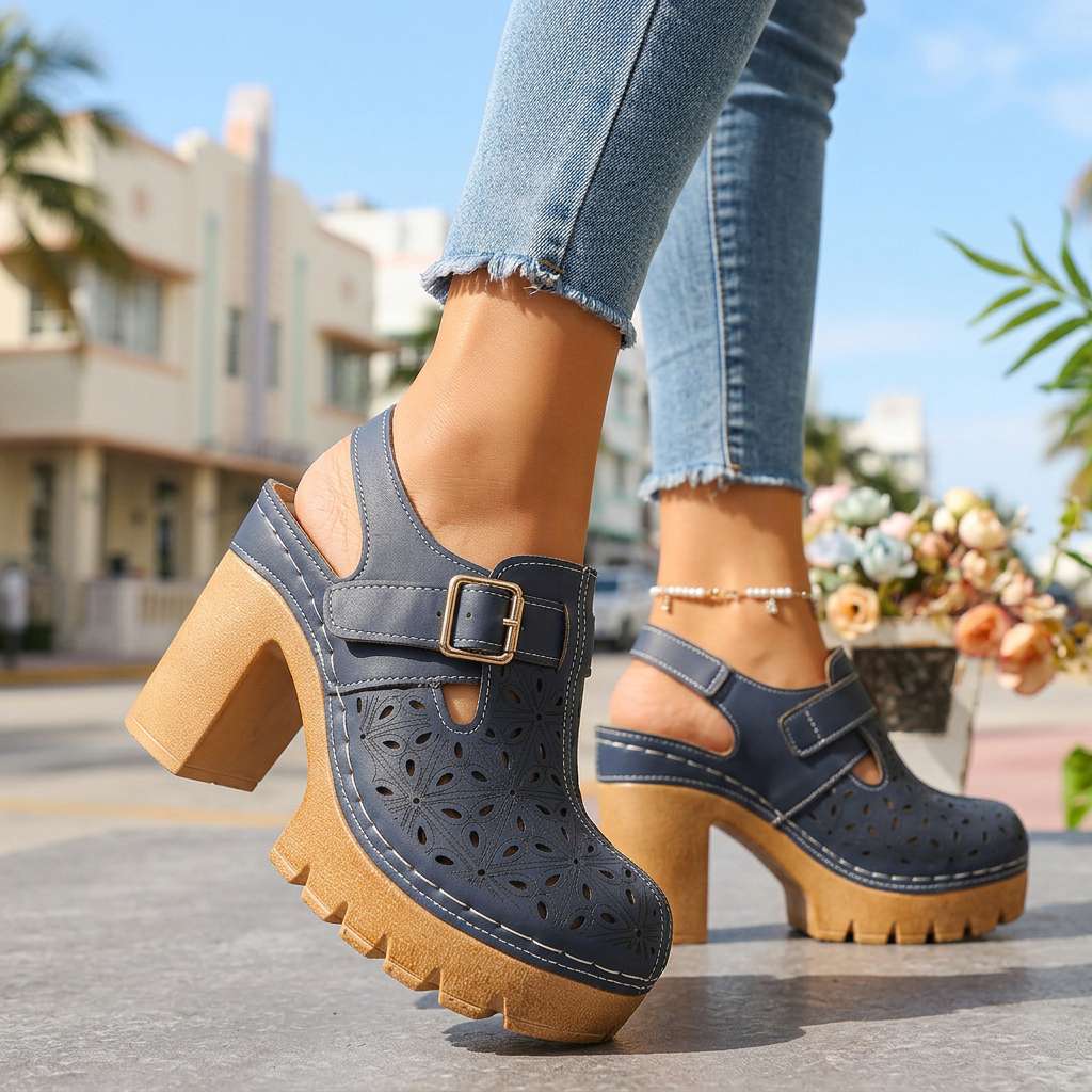 Damen Plateau-Clogs mit Verstellbarem Schnallenriemen Jully