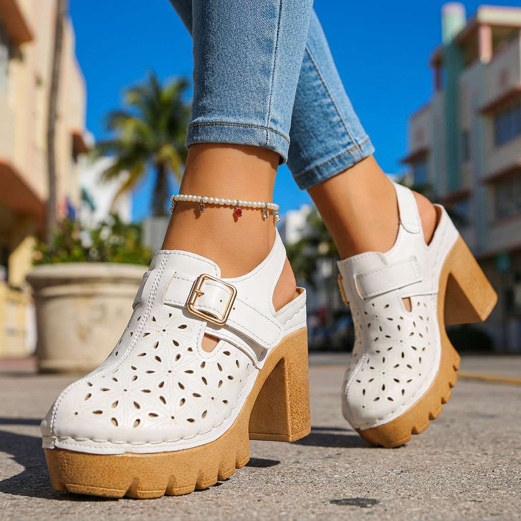 Damen Plateau-Clogs mit Verstellbarem Schnallenriemen Jully