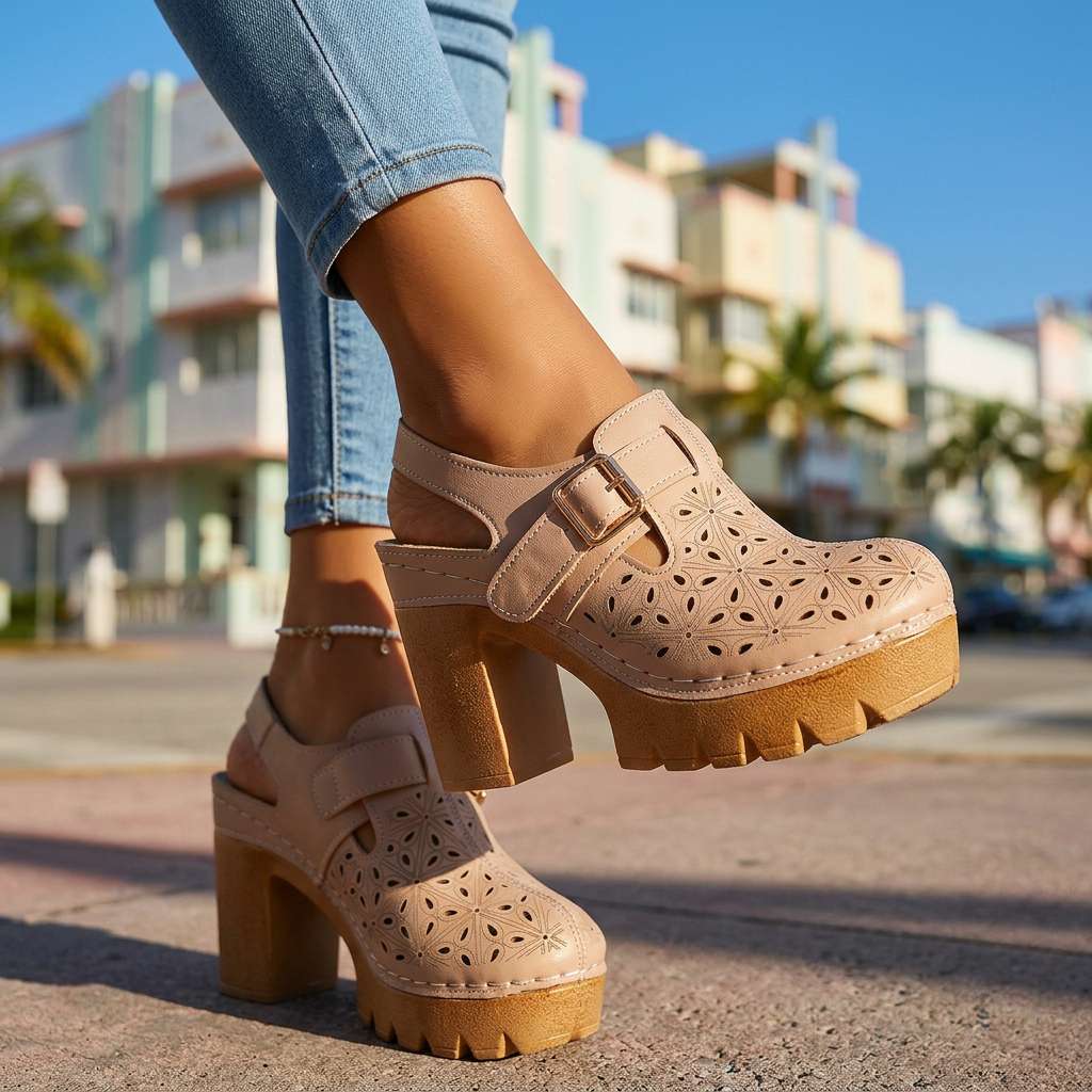 Damen Plateau-Clogs mit Verstellbarem Schnallenriemen Jully