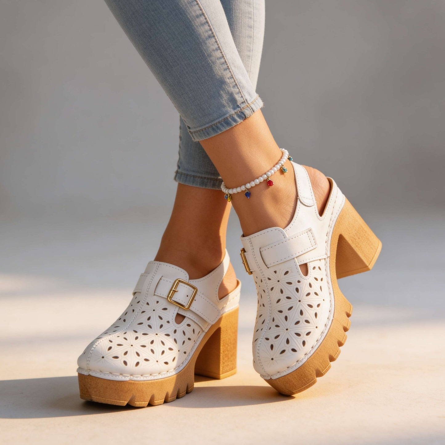 Damen Plateau-Clogs mit Verstellbarem Schnallenriemen Jully