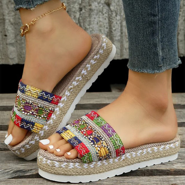 Damen Plateau-Hausschuhe aus Mesh mit Ethnischem Stil Jully