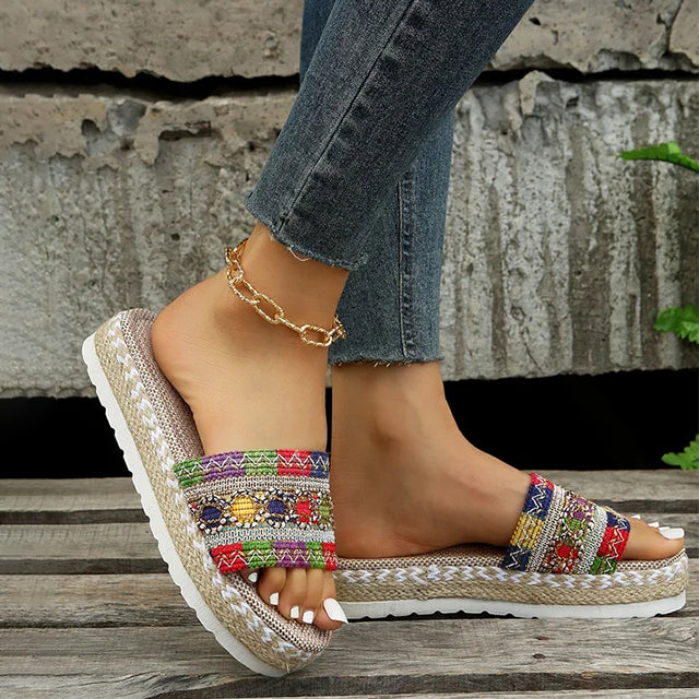 Damen Plateau-Hausschuhe aus Mesh mit Ethnischem Stil Jully