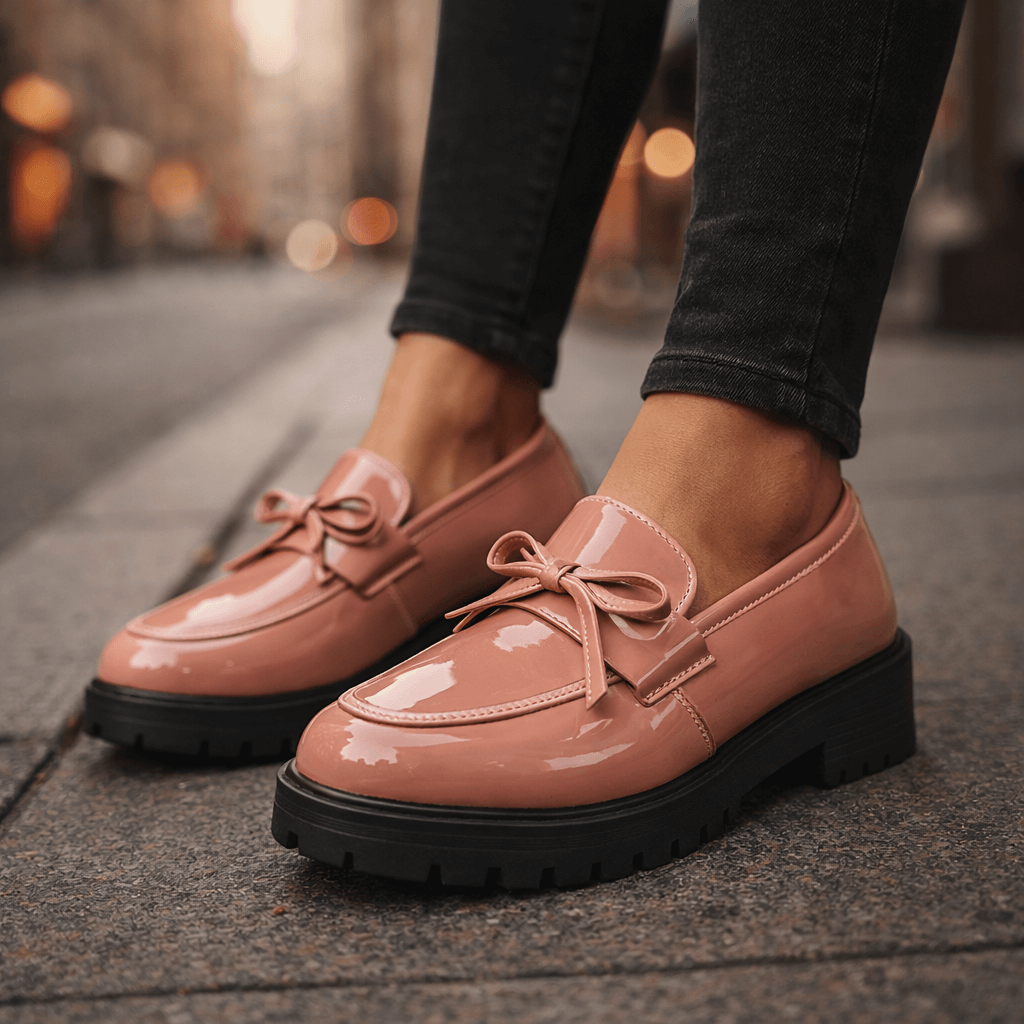 Damen Plateau-Loafer aus Hochglanzleder mit Schleifendetail Jully