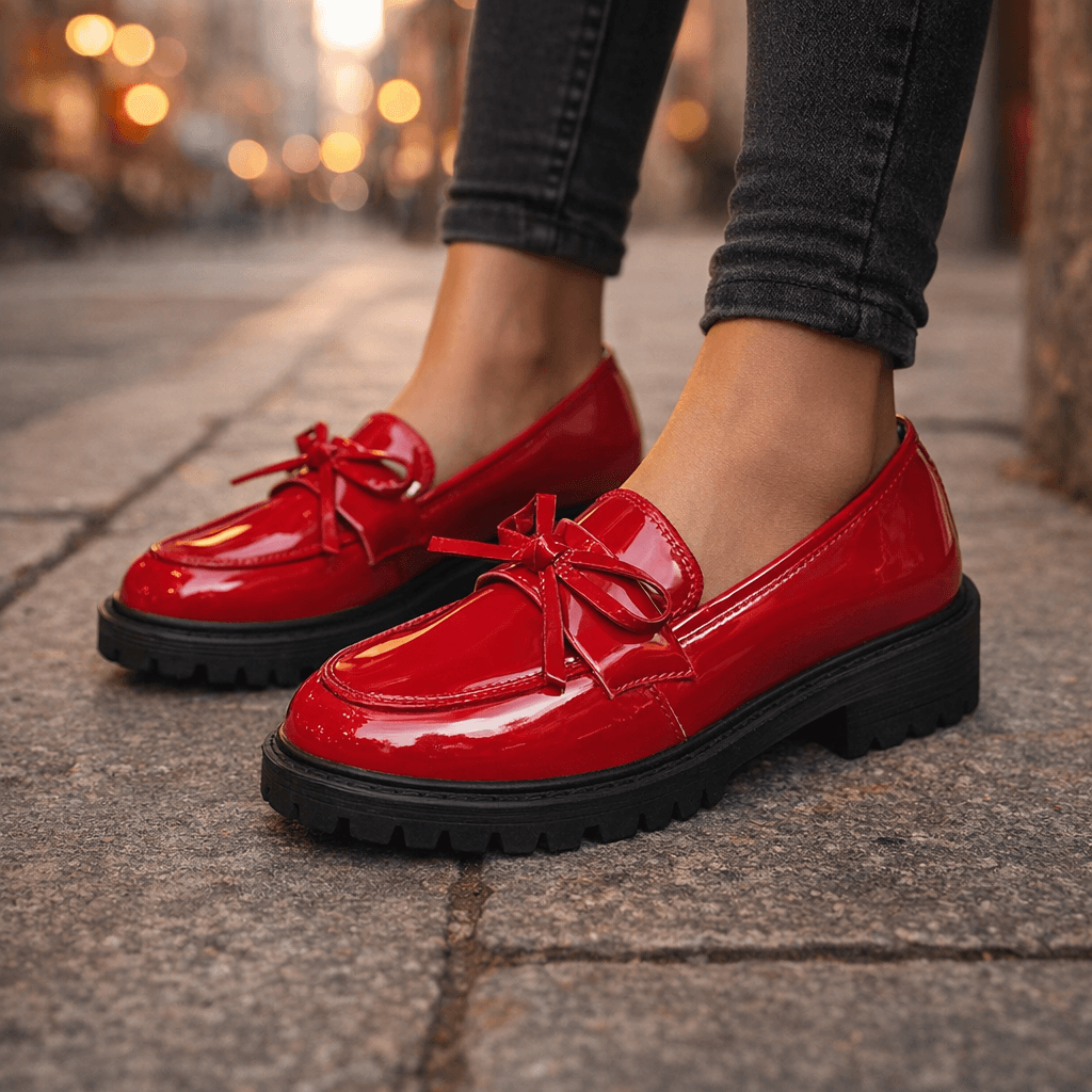 Damen Plateau-Loafer aus Hochglanzleder mit Schleifendetail Jully