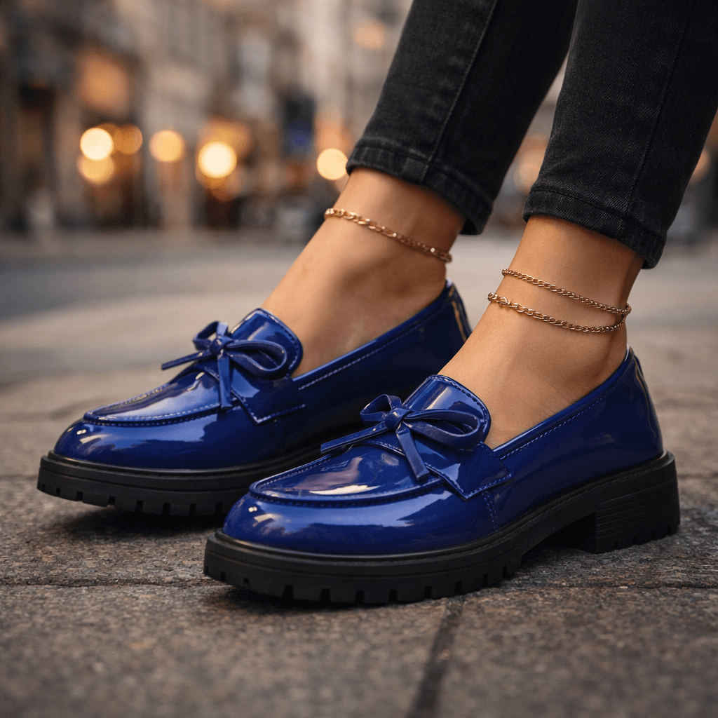 Damen Plateau-Loafer aus Hochglanzleder mit Schleifendetail Jully