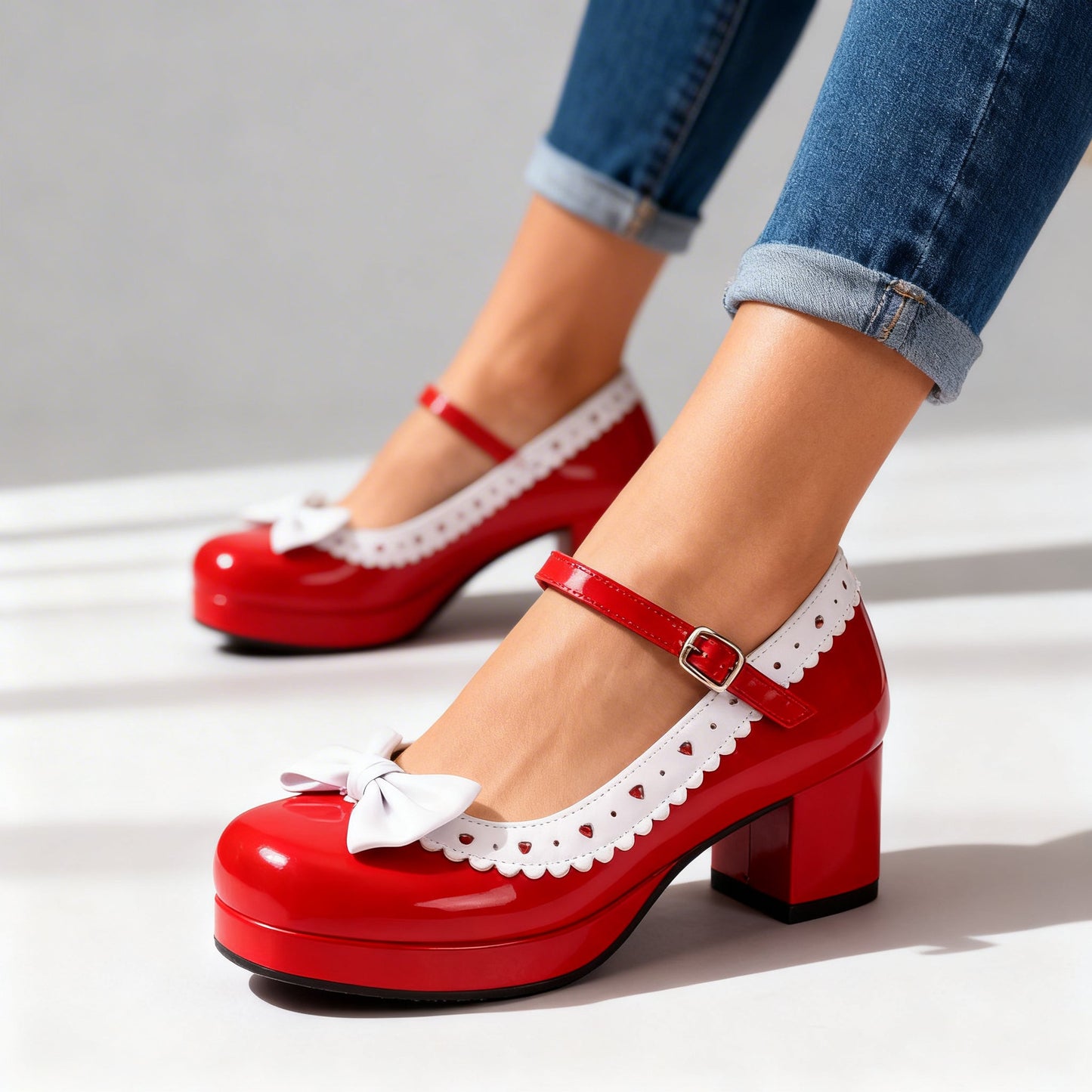 Damen Plateau-Loafer aus Lackleder mit Schleifendetail Jully