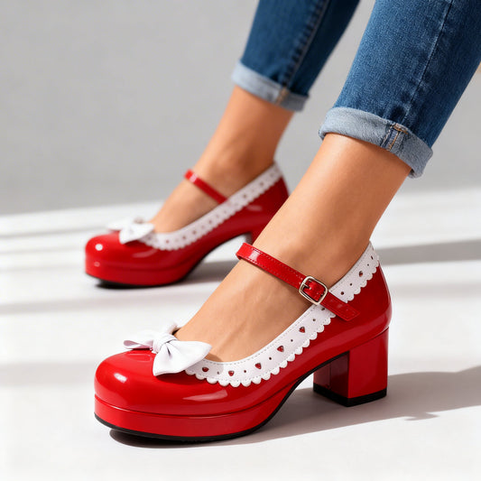 Damen Plateau-Loafer aus Lackleder mit Schleifendetail Jully