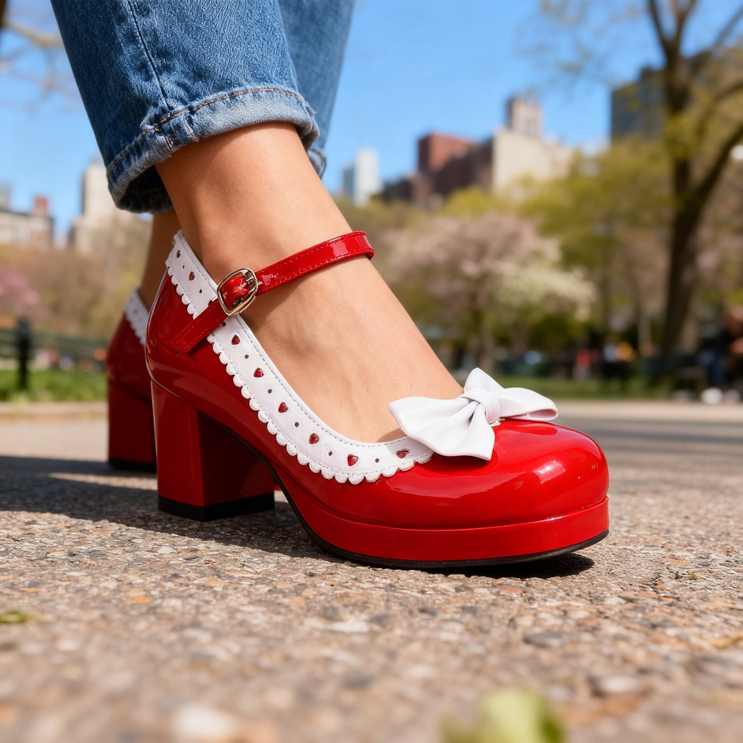 Damen Plateau-Loafer aus Lackleder mit Schleifendetail Jully