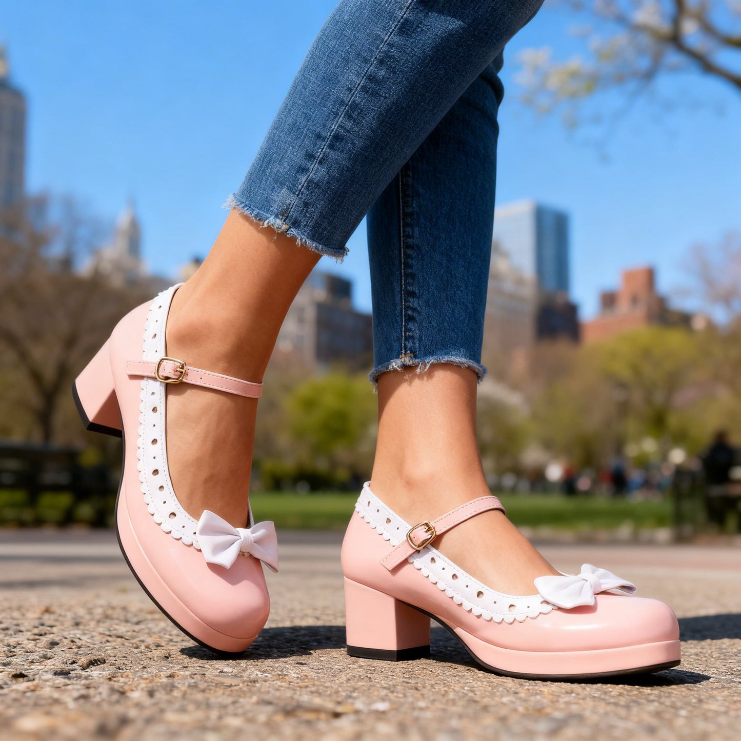 Damen Plateau-Loafer aus Lackleder mit Schleifendetail Jully
