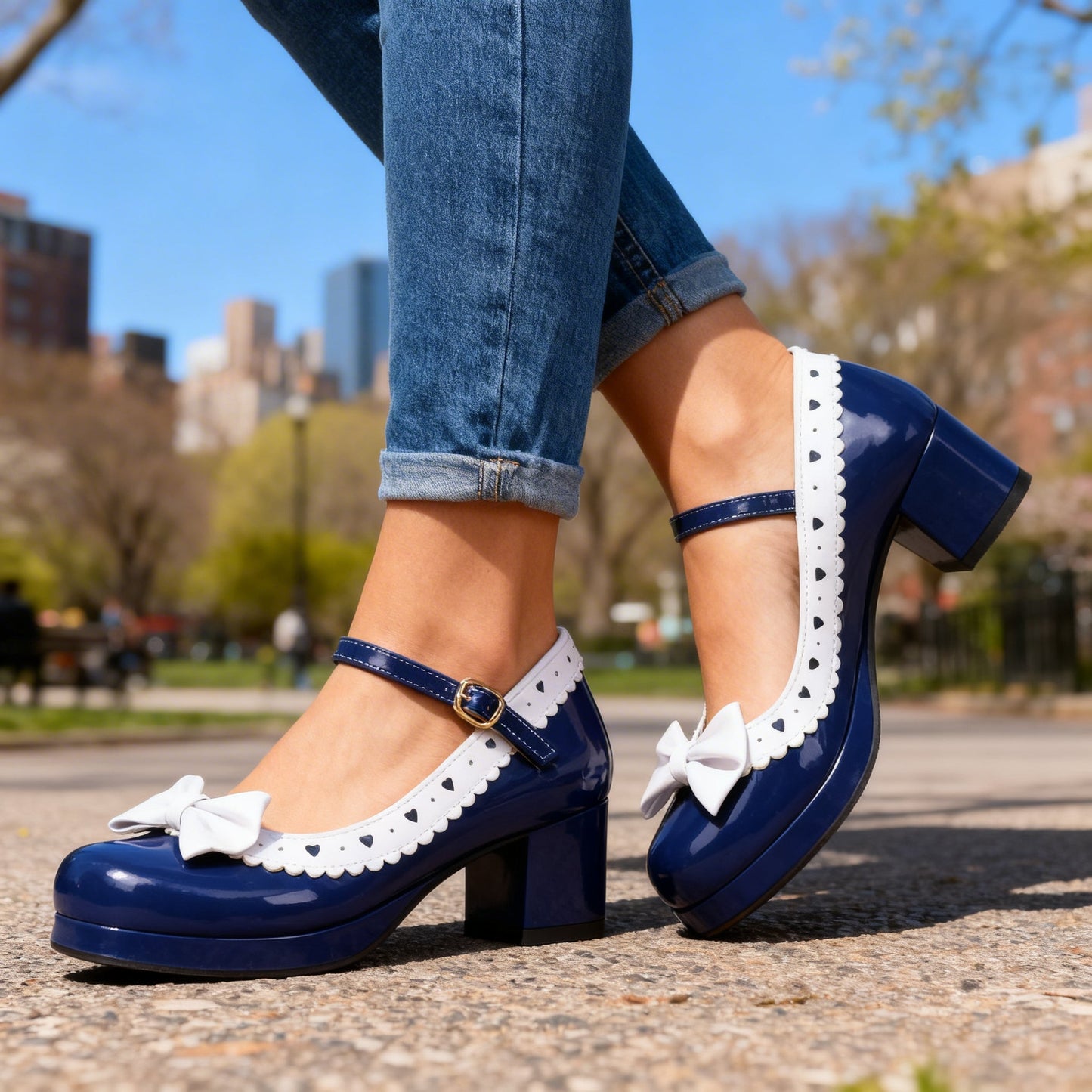 Damen Plateau-Loafer aus Lackleder mit Schleifendetail Jully