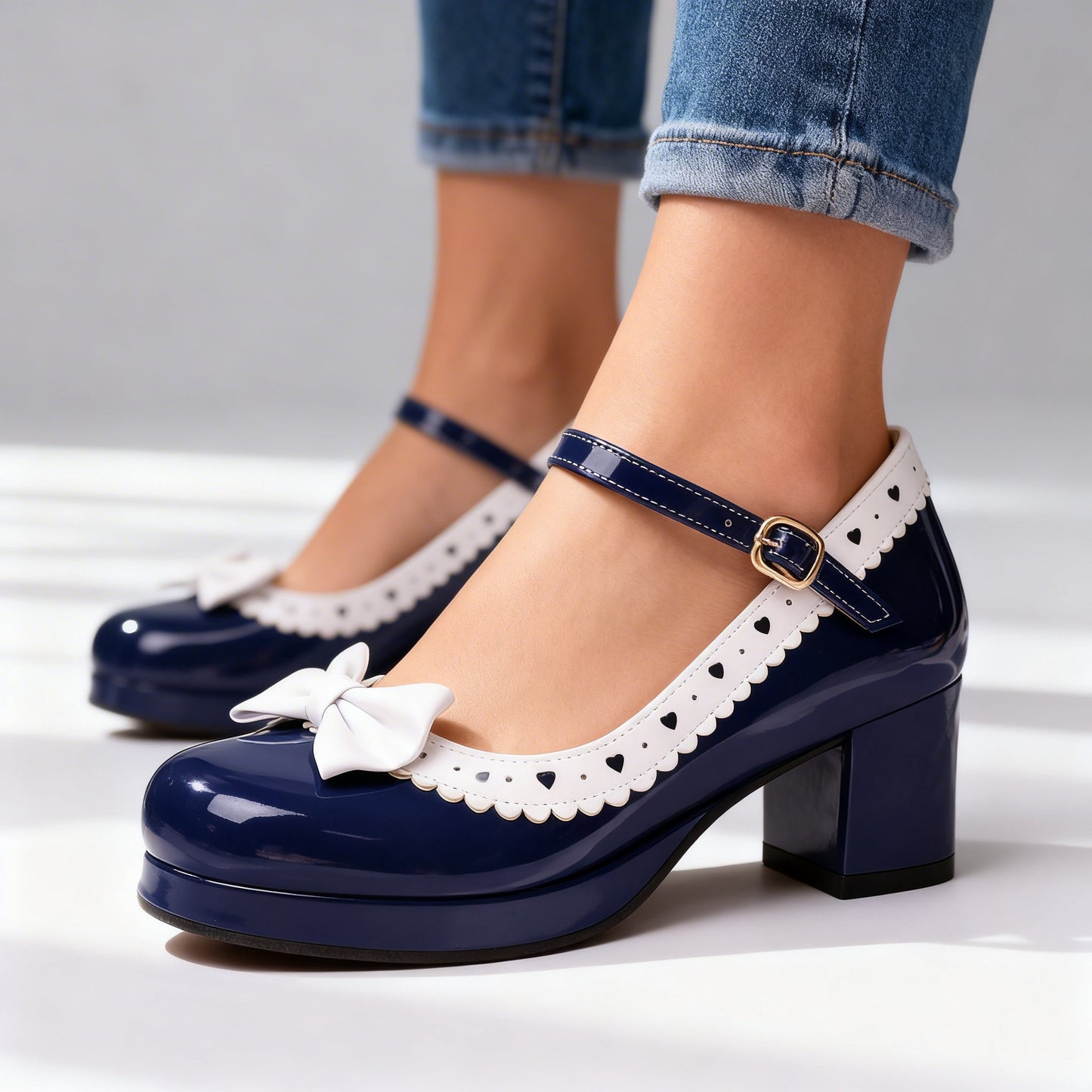 Damen Plateau-Loafer aus Lackleder mit Schleifendetail Jully