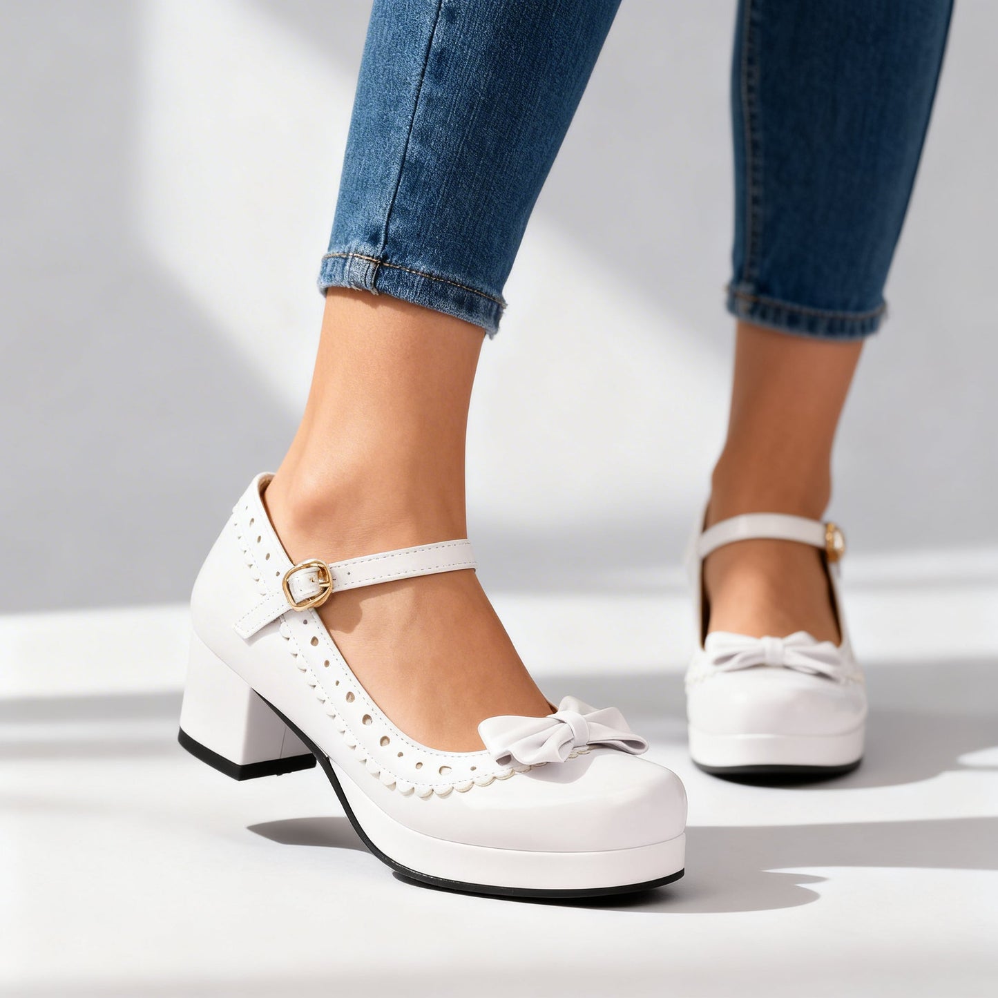 Damen Plateau-Loafer aus Lackleder mit Schleifendetail Jully